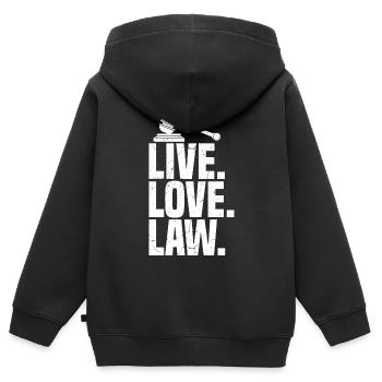 Étudiant en droit Diplôme en droit Futur avocat - Sweat Premium à capuche zippé enfant bio - noir - Dos - AI Model Kid Male (0cm)