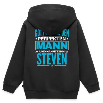 Steven Name Design - Kinder Premium Organic Zip Hoodie - Schwarz - Hinten - AI Model Kid Male (0cm)