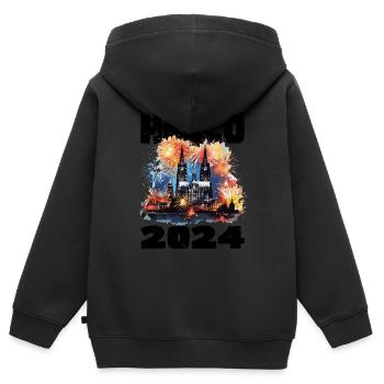 Frohes Neues Jahr mit Feuerwerk in Köln - Kinder Premium Organic Zip Hoodie - Schwarz - Hinten - AI Model Kid Male (0cm)