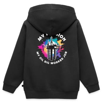 Ouvrier de plate-forme pétrolière Ma passion Mon industrie pétrolière Champ pétrolifère - Sweat Premium à capuche zippé enfant bio - noir - Dos - AI Model Kid Male (0cm)