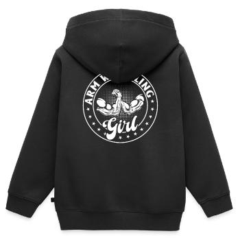 bras de fer fille bras de fer bras de fer fille - Sweat Premium à capuche zippé enfant bio - noir - Dos - AI Model Kid Male (0cm)