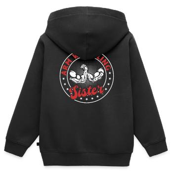 Bras De Fer Soeur Bras De Fer Bras De Fer Sis - Sweat Premium à capuche zippé enfant bio - noir - Dos - AI Model Kid Male (0cm)