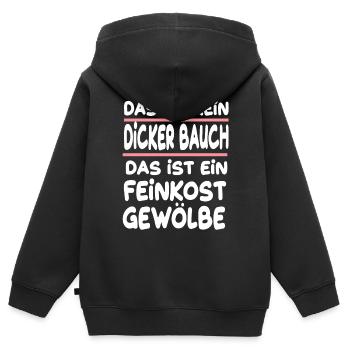 Kein dicker Bauch das ist ein Feinkost Gewölbe - Kinder Premium Organic Zip Hoodie - Schwarz - Hinten - AI Model Kid Male (0cm)