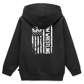 Bras de fer Drapeau américain Bras de fer Drapeau américain - Sweat Premium à capuche zippé enfant bio - noir - Dos - AI Model Kid Male (0cm)