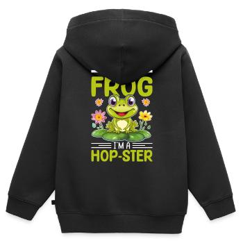 I'm not a Frog i'm a Hop-ster -Frosch Tshirt - Kinder Premium Organic Zip Hoodie - Schwarz - Hinten - AI Model Kid Male (0cm)
