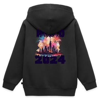 Frohes Neues Jahr mit Feuerwerk in New York - Kinder Premium Organic Zip Hoodie - Schwarz - Hinten - AI Model Kid Male (0cm)