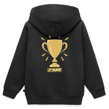 1ère place Gagnant Or Gagnant Gagnant Première victoire - Sweat Premium à capuche zippé enfant bio - noir - Dos - AI Model Kid Male (0cm)