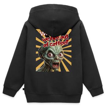 What? We are out of Coffee? Schock, Humor, Spaß, - Kinder Premium Organic Zip Hoodie - Schwarz - Hinten - AI Model Kid Male (0cm)