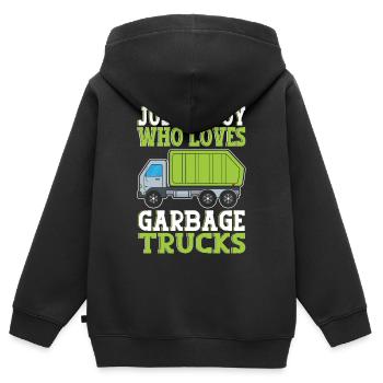 Just A Boy Who Loves Garbage Trucks - Kinder Premium Organic Zip Hoodie - Schwarz - Hinten - AI Model Kid Male (0cm)