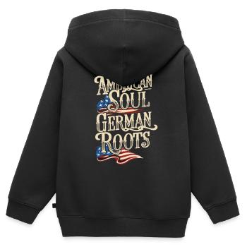 Âme américaine Racines allemandes Allemagne Amérique - Sweat Premium à capuche zippé enfant bio - noir - Dos - AI Model Kid Male (0cm)