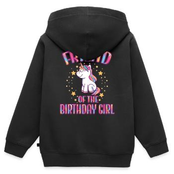 Ami de la fête de famille Licorne fille d’anniversaire - Sweat Premium à capuche zippé enfant bio - noir - Dos - AI Model Kid Male (0cm)