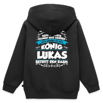Lukas Name Design - Kinder Premium Organic Zip Hoodie - Schwarz - Hinten - AI Model Kid Male (0cm)
