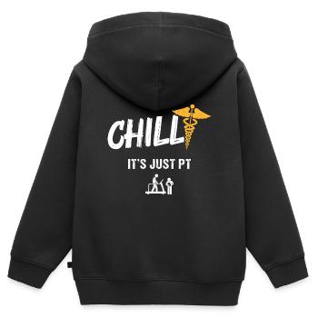 Chill, It’s Just Pt – Humorvoller Ansatz - Kinder Premium Organic Zip Hoodie - Schwarz - Hinten - AI Model Kid Male (0cm)