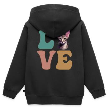 Orientalisch Kurzhaar Katze - Kinder Premium Organic Zip Hoodie - Schwarz - Hinten - AI Model Kid Male (0cm)