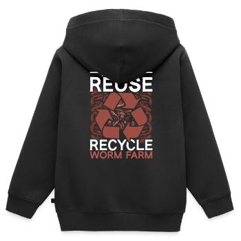 Élevage de vers Réduire Réutiliser Recycler Ferme de vers - Sweat Premium à capuche zippé enfant bio - noir - Dos - AI Model Kid Male (0cm)