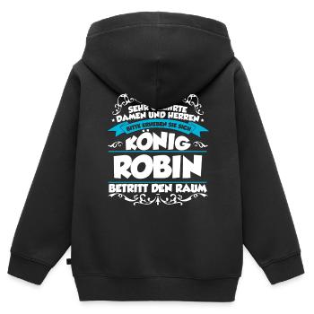 Robin Name Design - Kinder Premium Organic Zip Hoodie - Schwarz - Hinten - AI Model Kid Male (0cm)