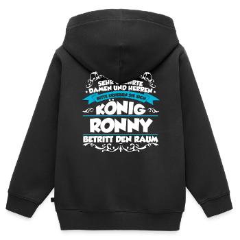 Ronny Name Design - Kinder Premium Organic Zip Hoodie - Schwarz - Hinten - AI Model Kid Male (0cm)