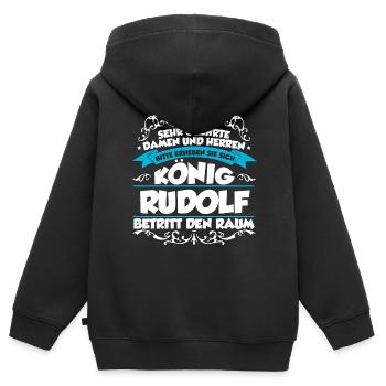 Rudolf Name Design - Kinder Premium Organic Zip Hoodie - Schwarz - Hinten - AI Model Kid Male (0cm)