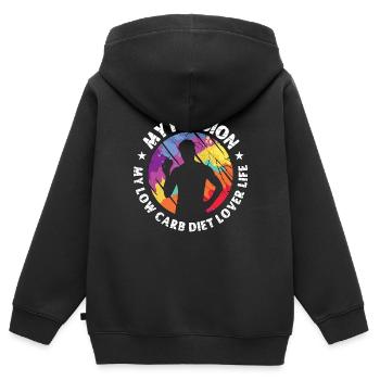 Amateur de régime faible en glucides Ma passion Mon régime cétogène - Sweat Premium à capuche zippé enfant bio - noir - Dos - AI Model Kid Male (0cm)