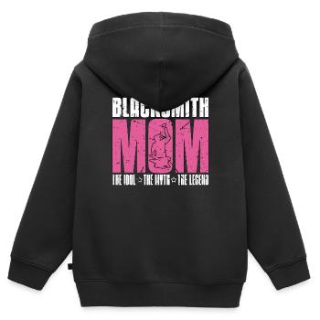 Maman forgeronne L’idole Le mythe Le ferronnier - Sweat Premium à capuche zippé enfant bio - noir - Dos - AI Model Kid Male (0cm)