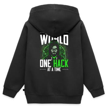 Ethical Hacker Secure The World One Hack At A Time - Kinder Premium Organic Zip Hoodie - Schwarz - Hinten - AI Model Kid Male (0cm)