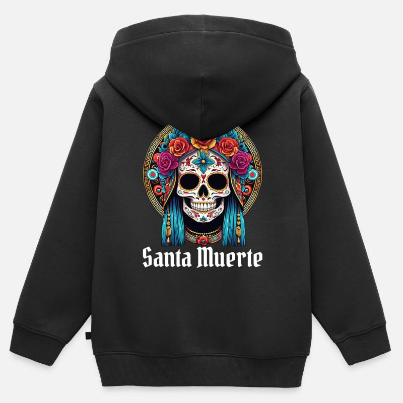 Santisima Muerte Dia De Los Muertos Mexicain - Sweat Premium à capuche zippé enfant bio - noir