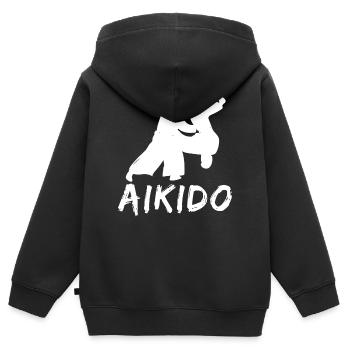 Aïkido - Sweat Premium à capuche zippé enfant bio - noir - Dos - AI Model Kid Male (0cm)