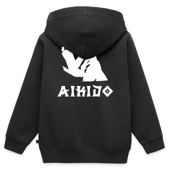 Aïkido - Sweat Premium à capuche zippé enfant bio - noir - Dos - AI Model Kid Male (0cm)