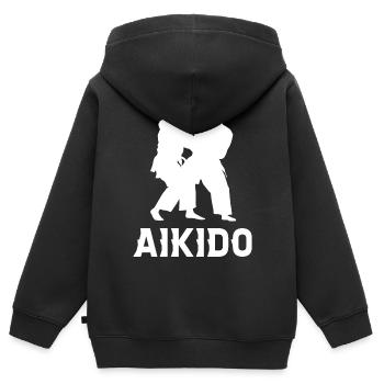 Aïkido - Sweat Premium à capuche zippé enfant bio - noir - Dos - AI Model Kid Male (0cm)