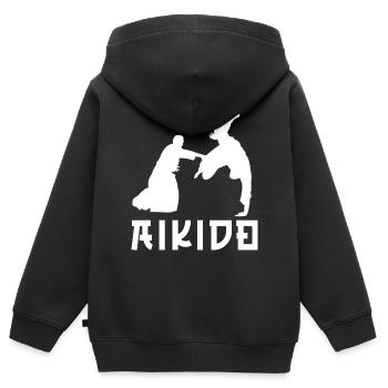 Aïkido - Sweat Premium à capuche zippé enfant bio - noir - Dos - AI Model Kid Male (0cm)