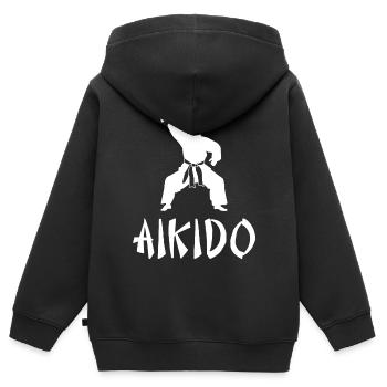 Aïkido - Sweat Premium à capuche zippé enfant bio - noir - Dos - AI Model Kid Male (0cm)