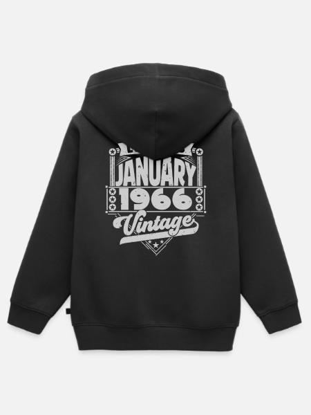 Vintage Birthday January 1966, January 1966. - Kids Premium Organic Zip-up Hoodie - black