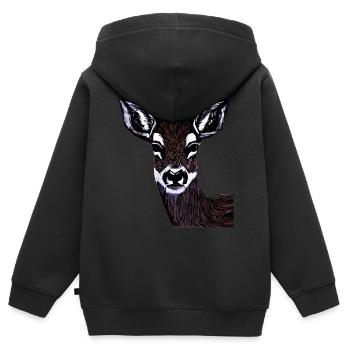 Rothirsch Tiergesicht Waldtier Motiv - Kinder Premium Organic Zip Hoodie - Schwarz - Hinten - AI Model Kid Male (0cm)