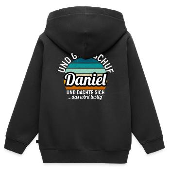 David - Kinder Premium Organic Zip Hoodie - Schwarz - Hinten - AI Model Kid Male (0cm)
