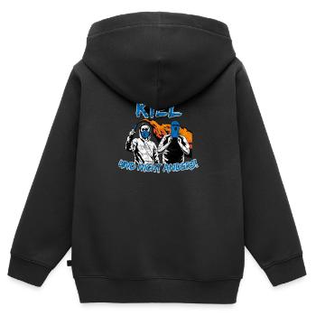 Kiel und nicht anders UPDATE - Kinder Premium Organic Zip Hoodie - Schwarz - Hinten - AI Model Kid Male (0cm)