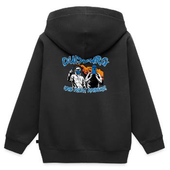 Duisburg und nicht anders UPDATE - Kinder Premium Organic Zip Hoodie - Schwarz - Hinten - AI Model Kid Male (0cm)