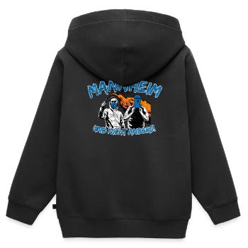 Mannheim und nicht anders UPDATE - Kinder Premium Organic Zip Hoodie - Schwarz - Hinten - AI Model Kid Male (0cm)