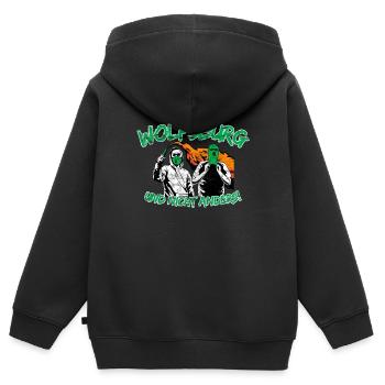 Wolfsburg und nicht anders UPDATE - Kinder Premium Organic Zip Hoodie - Schwarz - Hinten - AI Model Kid Male (0cm)