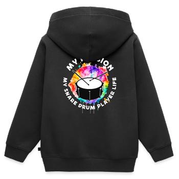 Joueur de caisse claire Ma passion Ma fanfare - Sweat Premium à capuche zippé enfant bio - noir - Dos - AI Model Kid Male (0cm)