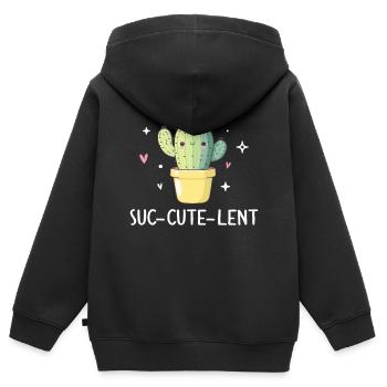 Drôle de cactus succulent - Sweat Premium à capuche zippé enfant bio - noir - Dos - AI Model Kid Male (0cm)