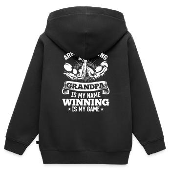 Bras de fer Grand-père Bras de fer Bras de fer - Sweat Premium à capuche zippé enfant bio - noir - Dos - AI Model Kid Male (0cm)