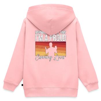 Le matin n’est pas mon heure, je suis une conserveuse - Sweat Premium à capuche zippé enfant bio - rose - Dos - AI Model Kid Female (0cm)