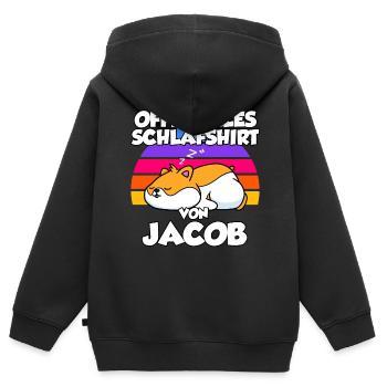Offizielles Schlafshirt Von Jacob - Kinder Premium Organic Zip Hoodie - Schwarz - Hinten - AI Model Kid Male (0cm)