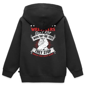 Bras De Fer De Bras De Fer Dire Bras De Fer - Sweat Premium à capuche zippé enfant bio - noir - Dos - AI Model Kid Male (0cm)
