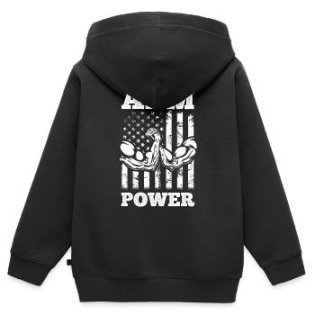 Bras de fer Drapeau américain Bras de fer Bras de fer Puissance du bras - Sweat Premium à capuche zippé enfant bio - noir - Dos - AI Model Kid Male (0cm)