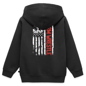 Bras de fer Drapeau américain Bras de fer Bras de fer - Sweat Premium à capuche zippé enfant bio - noir - Dos - AI Model Kid Male (0cm)