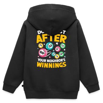 Don't Lust After Your Neighbor's Winnings - Kinder Premium Organic Zip Hoodie - Schwarz - Hinten - AI Model Kid Male (0cm)