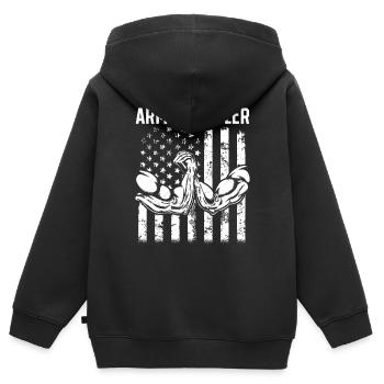 Bras de fer Bras de fer Bras de fer Drapeau américain - Sweat Premium à capuche zippé enfant bio - noir - Dos - AI Model Kid Male (0cm)