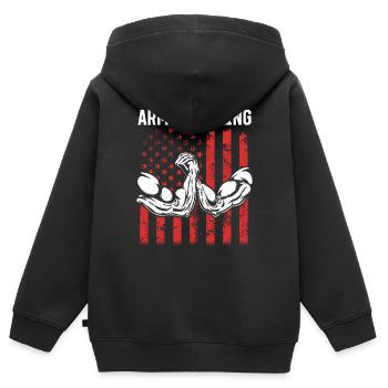 Bras de fer Bras de fer Drapeau américain Bras de fer - Sweat Premium à capuche zippé enfant bio - noir - Dos - AI Model Kid Male (0cm)