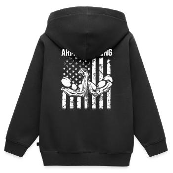 Bras de fer Bras de fer Bras de fer Bras de fer Drapeau des États-Unis - Sweat Premium à capuche zippé enfant bio - noir - Dos - AI Model Kid Male (0cm)